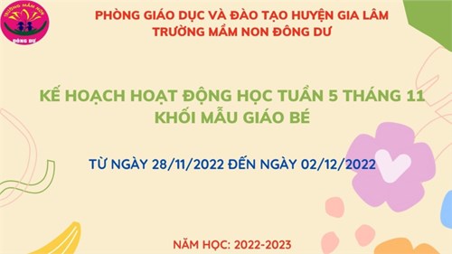 Kế hoạch giáo dục hoạt động học tuần 5 tháng 11 khối mẫu giáo bé từ ngày 28/11/2022 đến ngày 02/12/2022